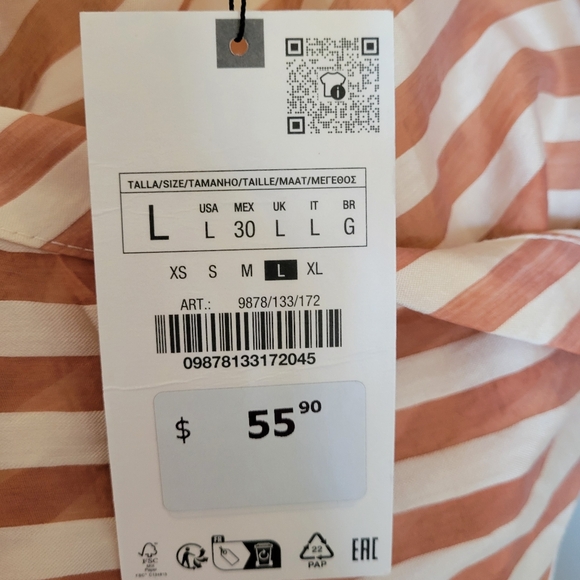 BNWT ZARA cream and copper coloured striped organza button up dress shirt - Picture 7 of 7